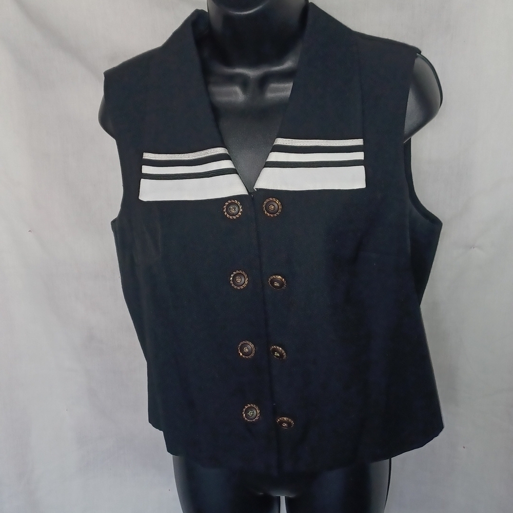 Vintage Jessica Howard Military Style Vest sz 12P, Black/white,